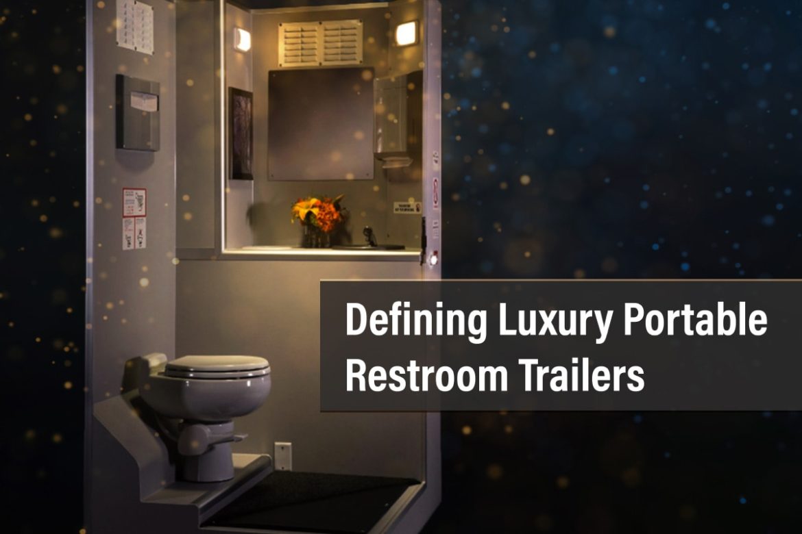 Luxury portable restroom at night
